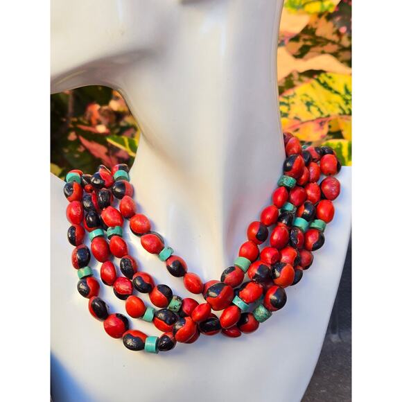 Vintage Huaryruro Seed Turquoise & Sterling Silver Multi Strand Toggle Necklace - Picture 1 of 10